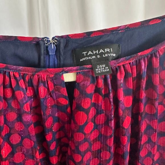 Tahari ASL Women's Plus 24W Navy dress with red/purple polka dots - Picture 6 of 11